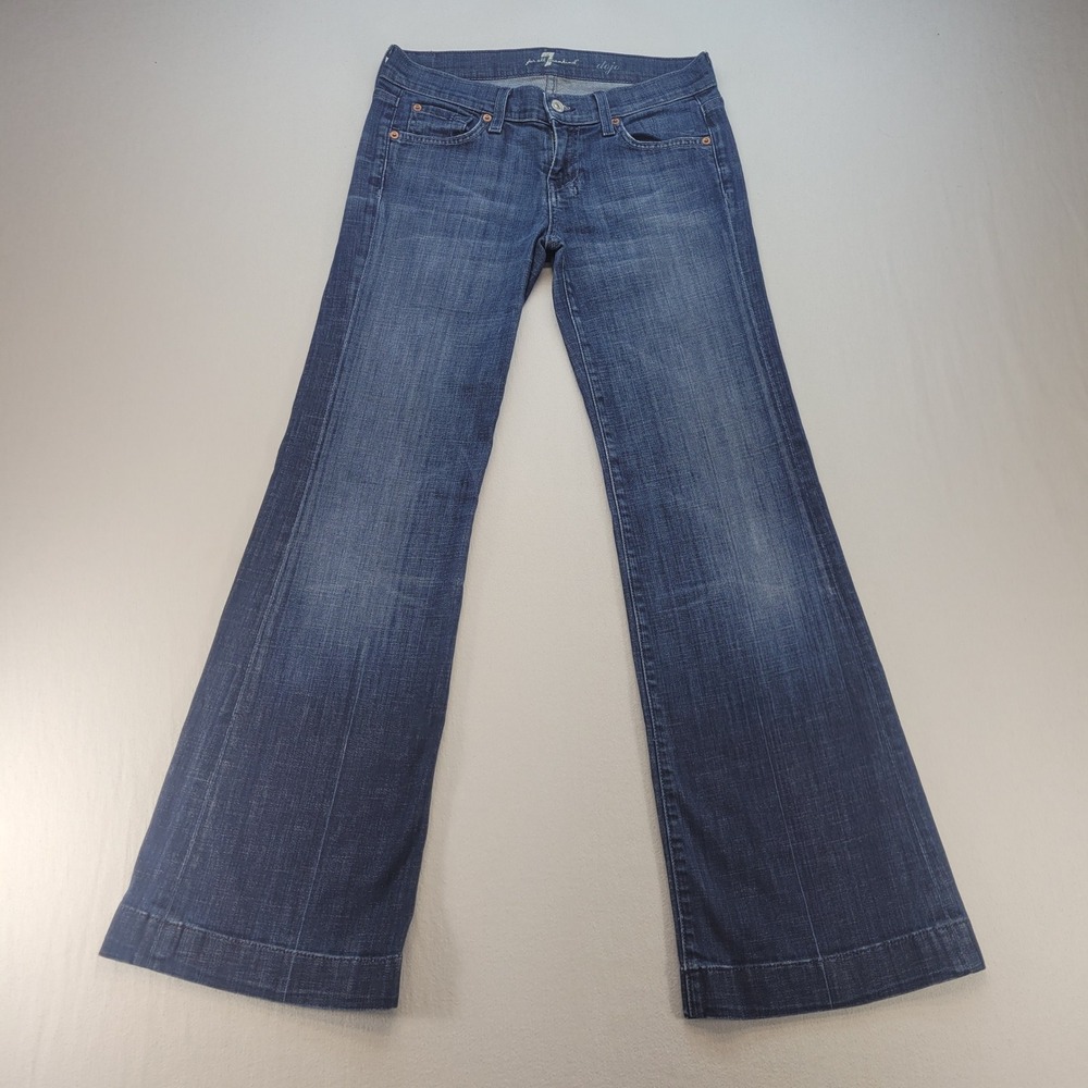 7 For All Mankind Dojo Jeans Women 26 Blue Low Rise Dark Wash Flare Denim